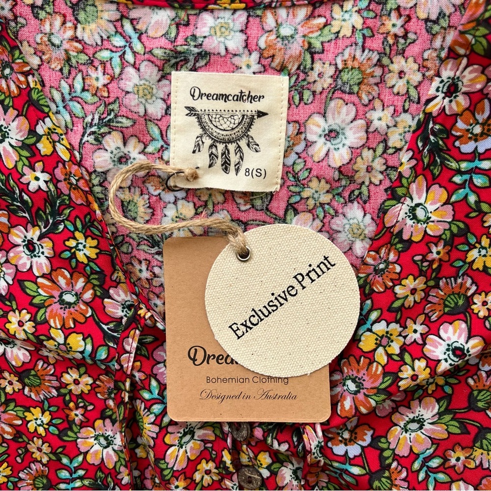 Dreamcatcher Skylar Mini Dress Red Floral Tiered Boho Hippie Size S 8 - NWT - Picture 9 of 14
